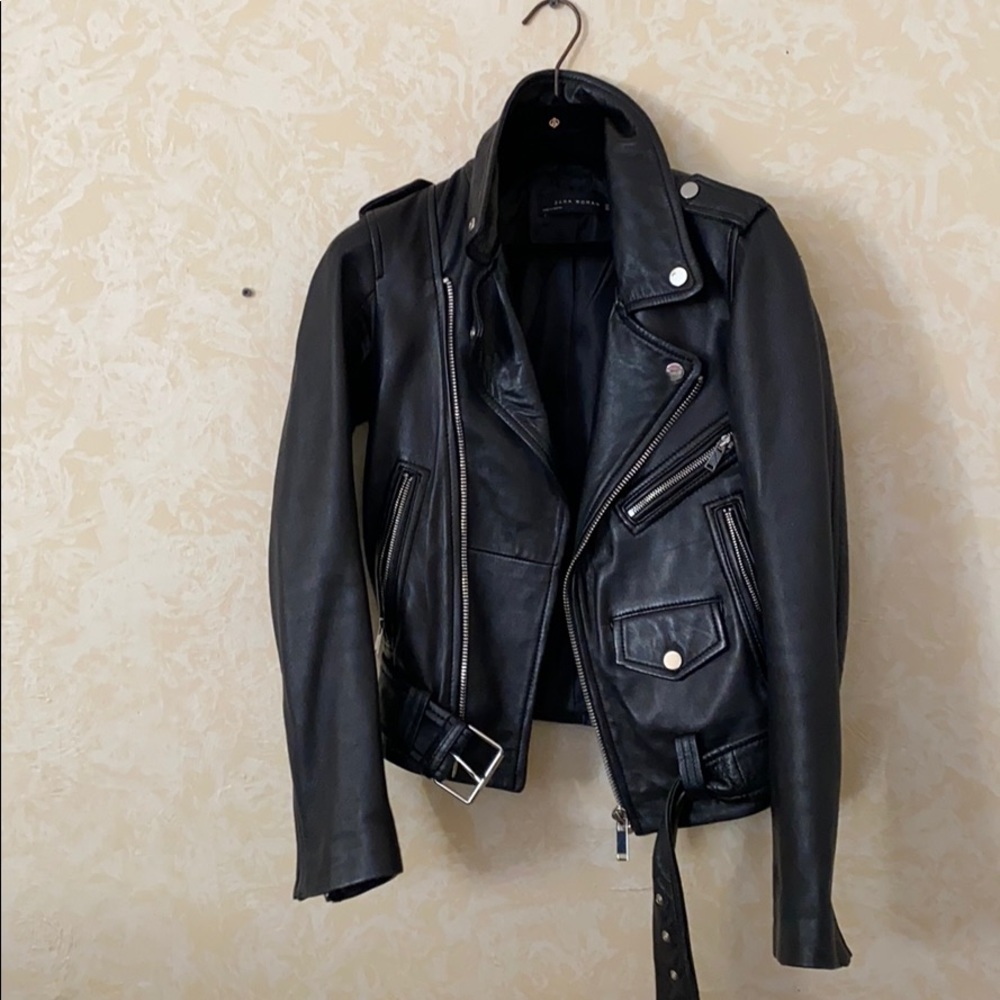 Zara Motorcycle Jacket leather XS BLACK